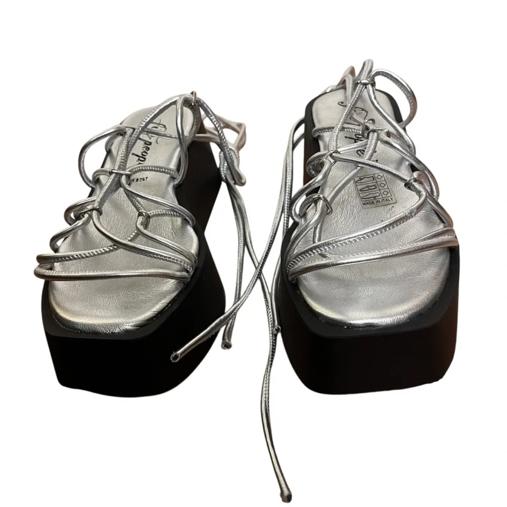 Free People Georgie Sandal Silver Lace-Up Platform Sandals Chunky Flatform 37